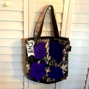 Andy Warhol Floral bag with purple flowers with silver banana coin purse *~Rare~